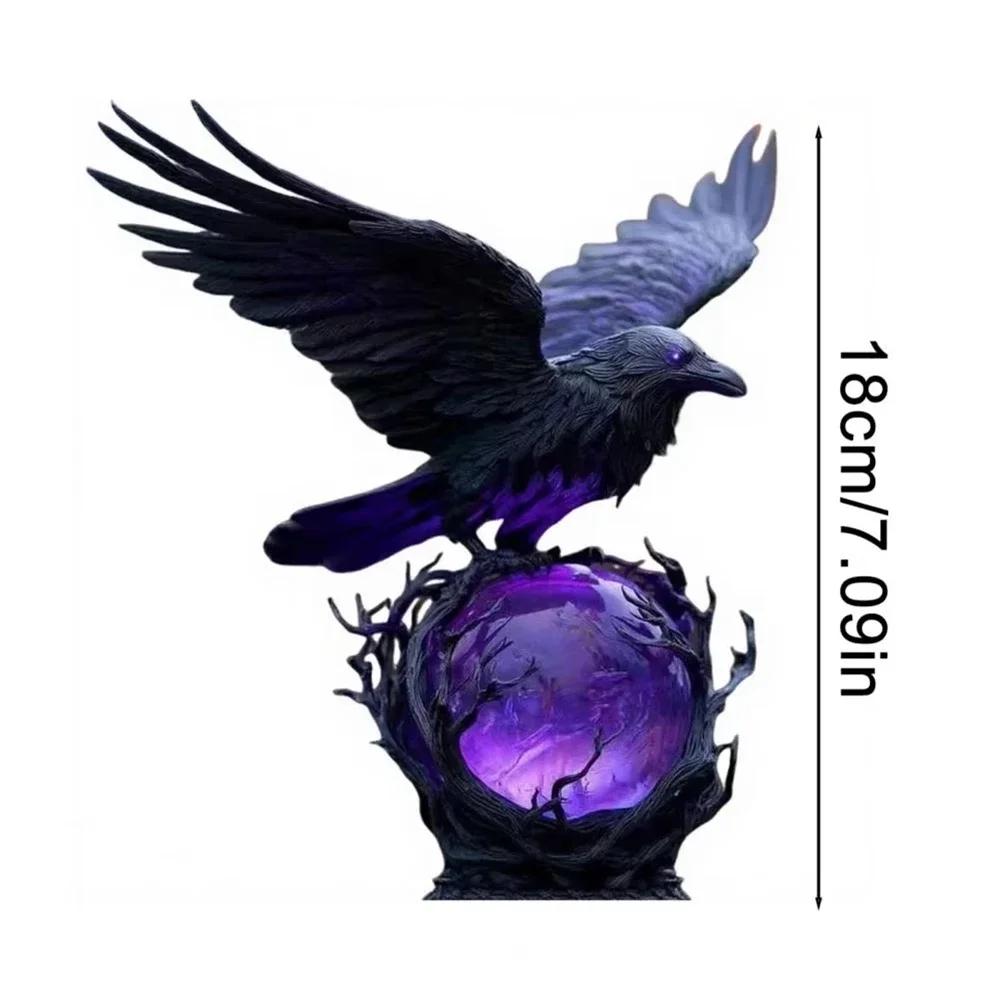 Mysterious Flying Crow Night Light with Glowing Purple Base - 3D Bird Sculpture & LED Orb for Gothic, Halloween & Home Decor