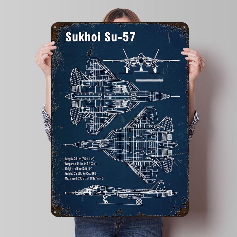 Su Aircraft Metal Poster Customized Wall Art Retro Vintage Tinplate Signs for Man Cave Decoration Bedroom Decorations House