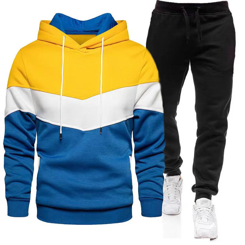 Sports Suit Men's Plus Loose Hooded Sweatshirt Sweatpants Color Blocked 2-piece Set Light Panel