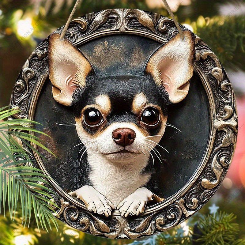 2D flat hanging decorative signs,interior wall or door decoration,garden decoration,the pattern is a cute chihuahua,a housewarming gift for friends