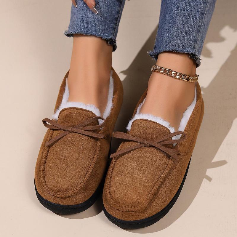 Autumn and Winter Warm Casual Shoes for Women Bowknot Round Toe All-inclusive Home Wear Cotton Shoes