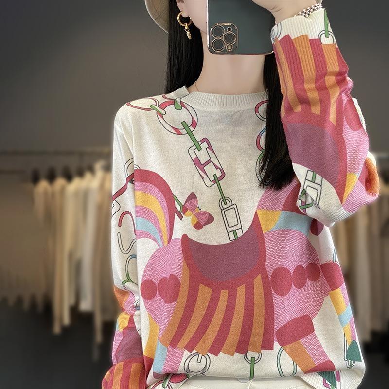 Spring And Autumn Women's 3D Printed Fashion Print T-shirt Long Sleeve Round Neck Regular Tops Holiday Weekend Clothing