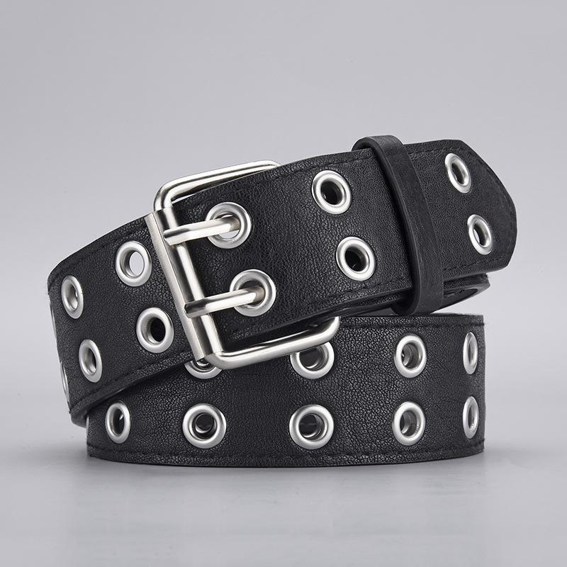 Unisex Punk Double Eyelet Rivet Belt with Pin Buckle for Men & Women