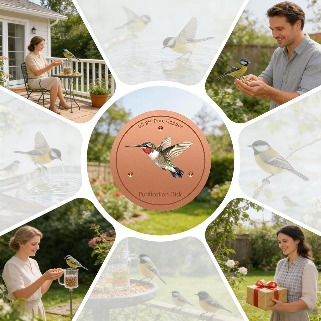 Copper Disc For Bird Bath 4 Inch With Triple-Point Support Copper Bird Bath Purification Disk For Outdoor Garden Backyard Pond