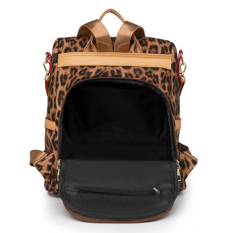 Damen Rucksack aus weichem Leder mit Diebstahlschutz, Mehrzweck-Schultertasche mit Leopardenmuster