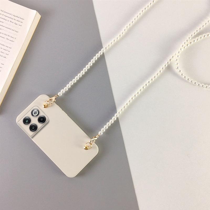 Pearl Chain Crossbody Lanyard Case For Oneplus ACE 2 Pro Bracelet Necklace Protective Camera Lens Cases For Oneplus ACE Soft Silicone Phone Back Cover
