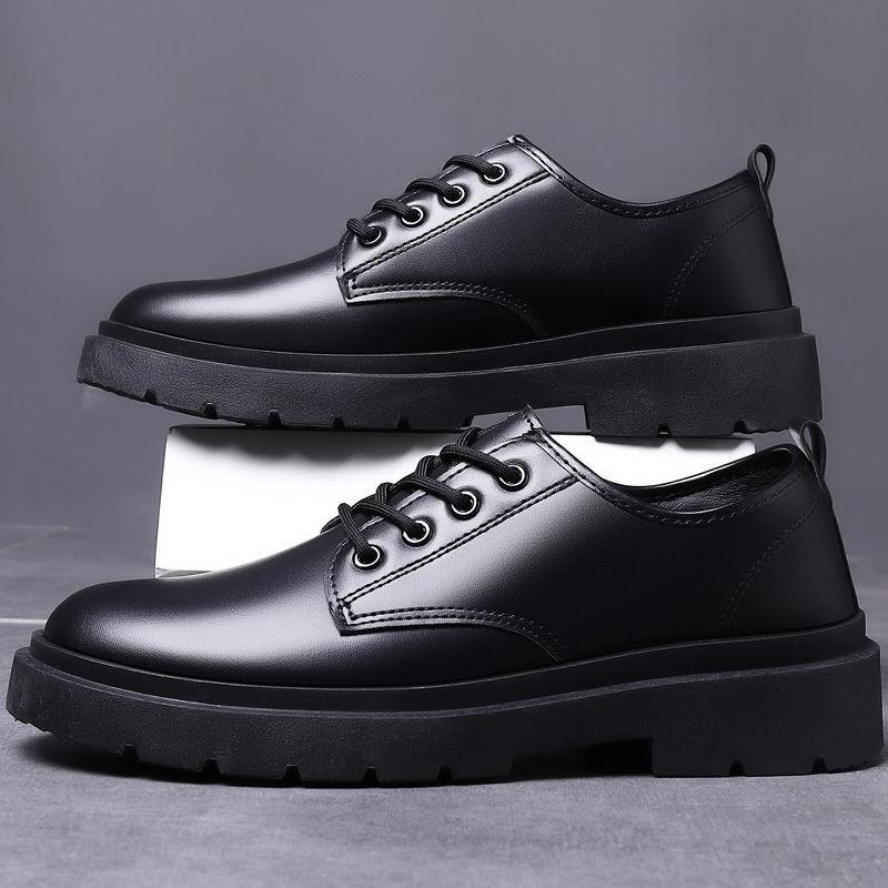Men's shoes 2025 new autumn British style black casual leather shoes men's business dress big head work Martin boots