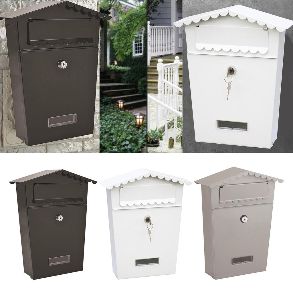 Wall Mount Lockable Mailbox Outdoor Metal Key Large Capacity Rural Home Decorative Office Business Parcel Box Packages Drop Slot