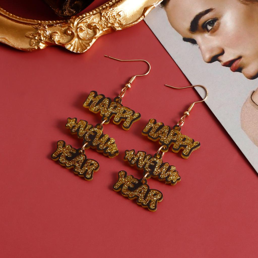 Cross-Border New Year Acrylic Earrings Happy New Year English Alphabet Splicing Earrings Earrings Ear Jewelry