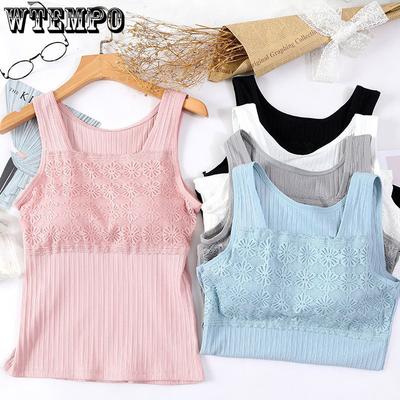 Vest Wireless Breathable Vest with Chest Pad Threaded Cotton Lace Bottom Sports Home Yoga Vest Female