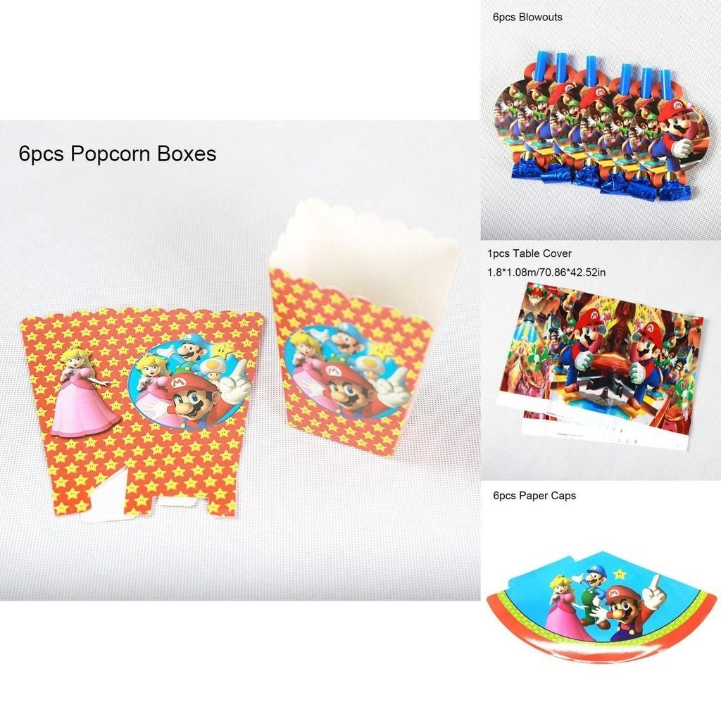 Suministros para Fiesta de Cumpleaños Temática de Super Mario Con Banderines, Vasos y Servilletas Coloridos