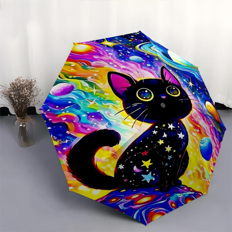 1pc Cosmic Cats Art Automatic 3-Fold Umbrella Design, Cute Cartoon Pattern, Portable Outdoor Umbrella, Perfect, Holiday Gift for Disney fans.G022