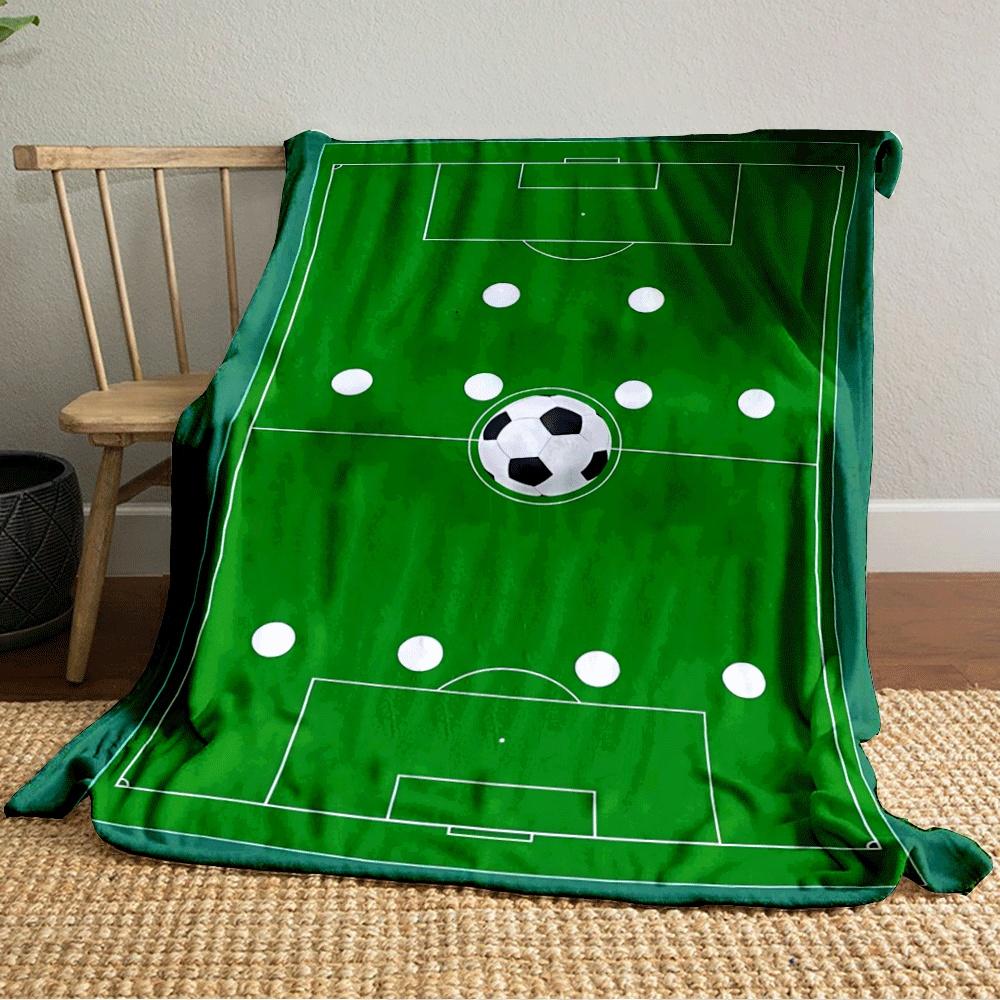 Soccer field layout with player positions and a ball in the center circle. for all seasons blanket lunch break throw gift