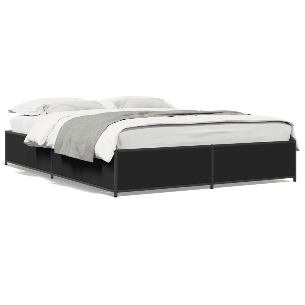 Bed Frame Black 150 X 200 Cm Particleboard and Metal