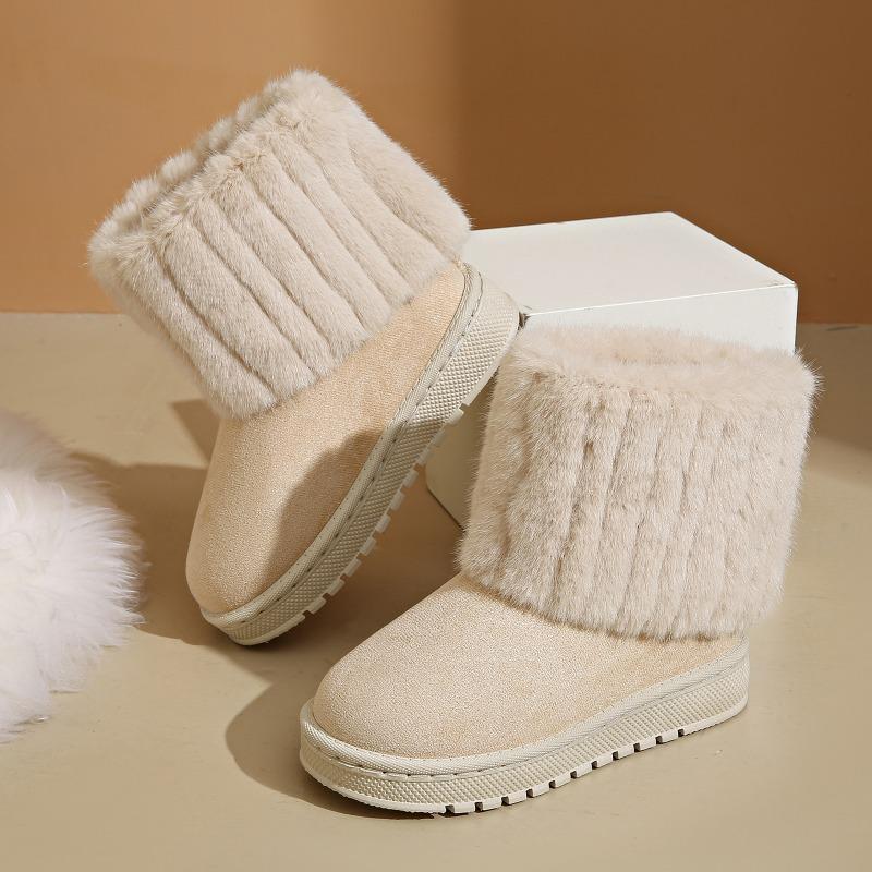 Children's Warm Snow Boots Plush Neckline Soft Non-slip Round Head Medium Tube One Pedal Autumn and Winter Velvet Cotton Shoes