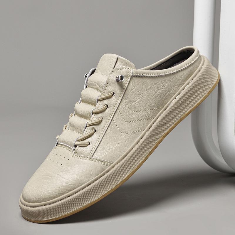 Men's shoes 2025 summer new trend white semi-slip casual shoes men's lazy people are versatile and pedal heel trendy shoes