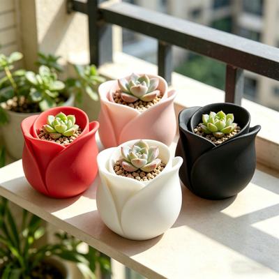 3D Printed Rose Shaped Planter Mini Flower Pot for Succulents Herbs Small Plants Cute Tiny Cactus Pot for Office Home Desktop Windowsill Garden Decor