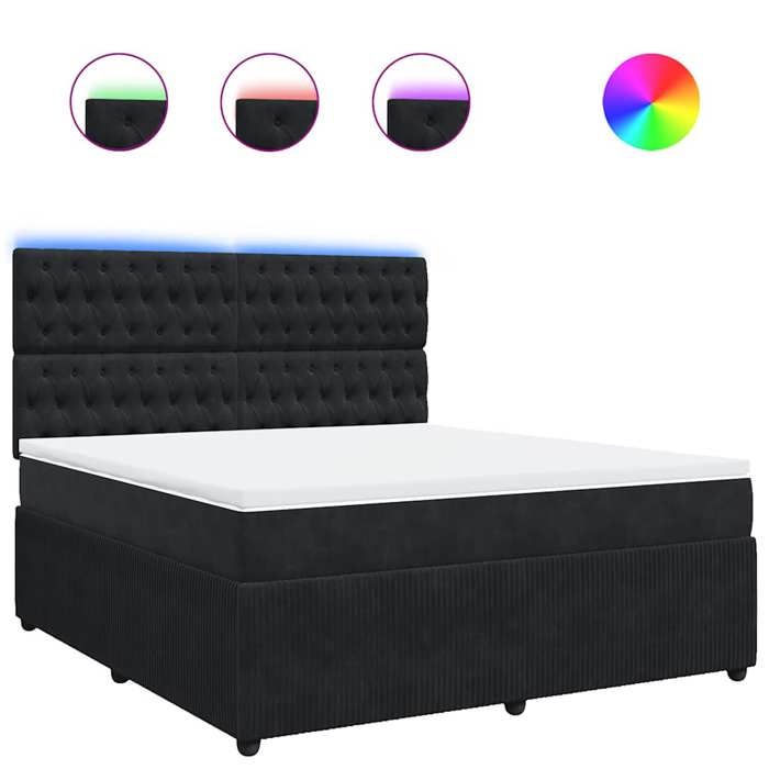 Exclusive House - Bed Slatted Base with Mattress Black 180x200 Cm Velvet