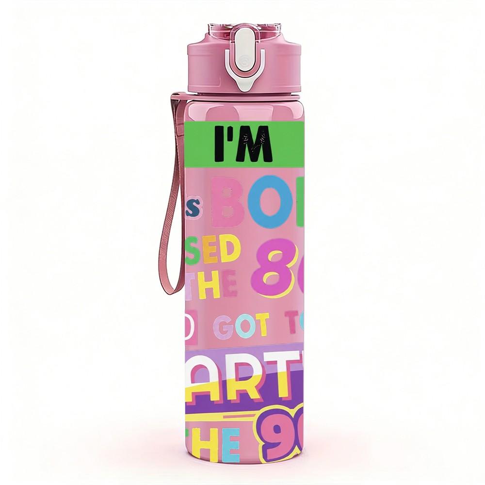 1PC 80s Retro Text Lettering 750ml Sports Water Bottle Leakproof Straw Lid Outdoor Office Home