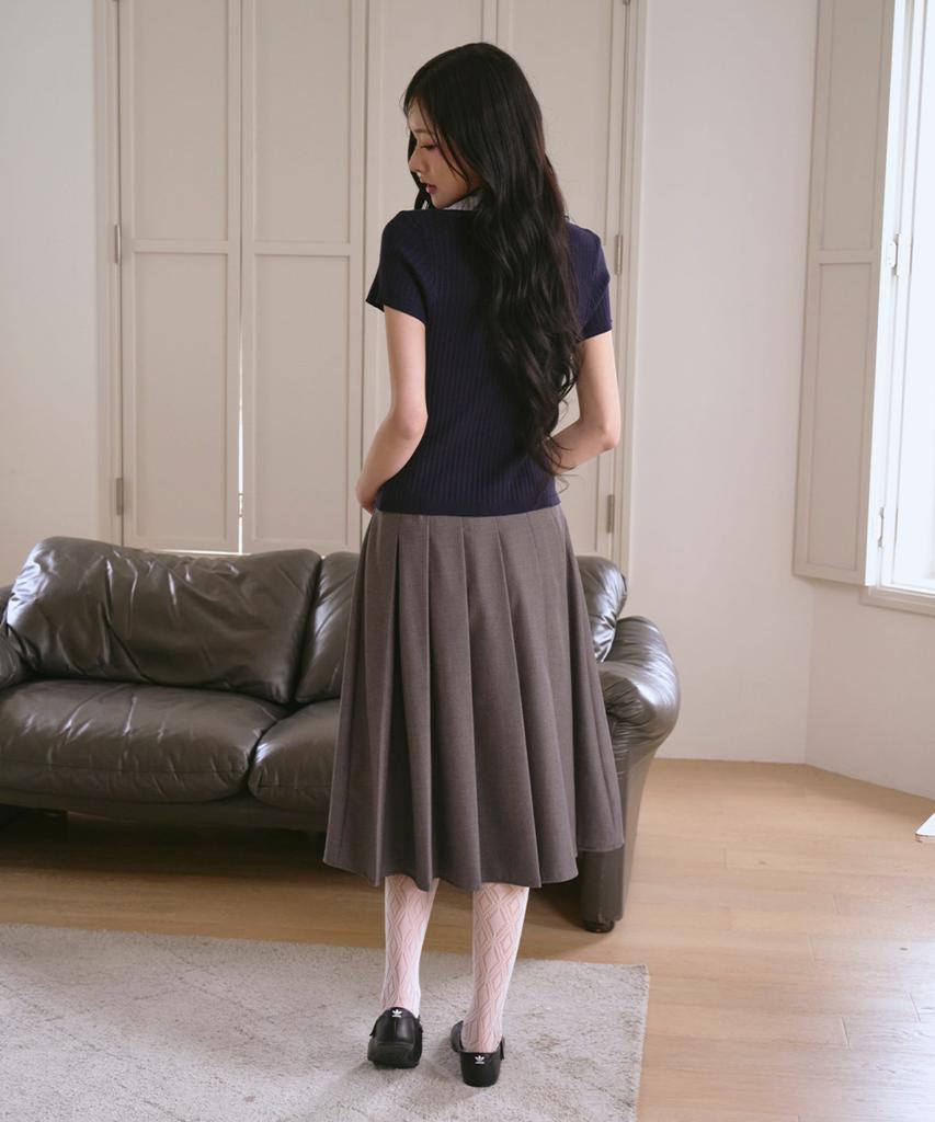 The Green Lab Belted Pleated Skirt [Gray]