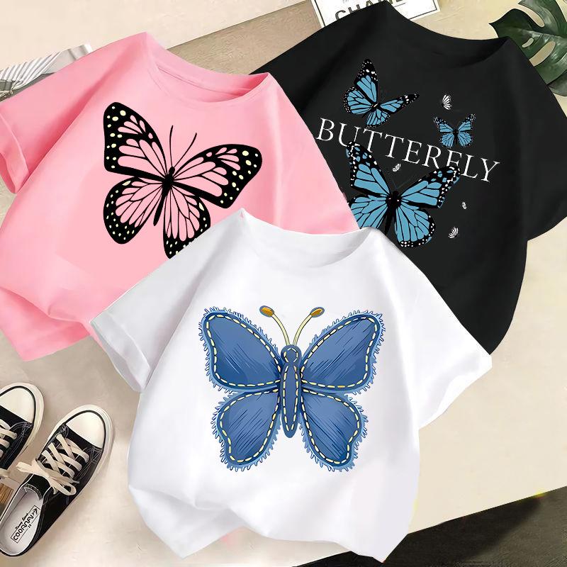 T-shirt décontracté à manches courtes pour enfants - T-shirt d'été ample pour filles avec nœud