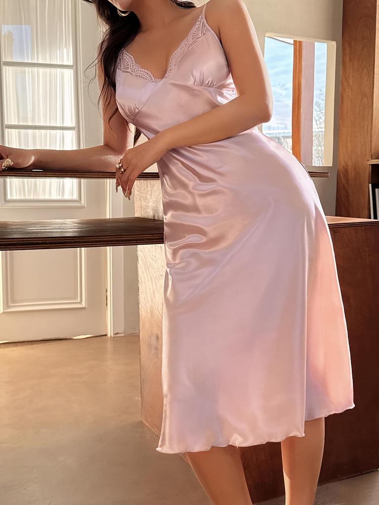Women's Lace Camisole Nightgown - Imitation Silk Pajama Dress for Summer