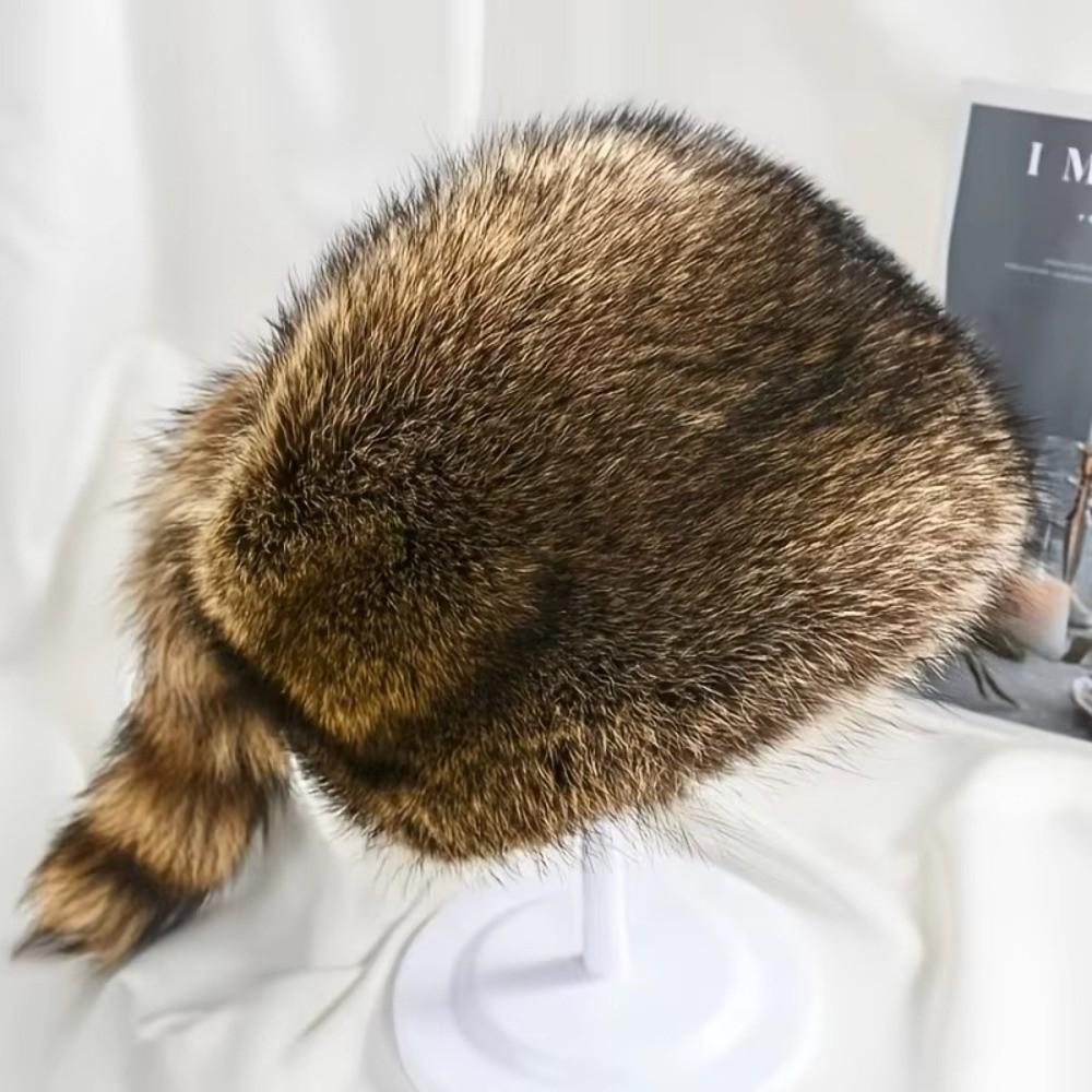 Raccoon Tail Ear Protection Hat Thickened Flat Top Cap High-quality Winter Cap