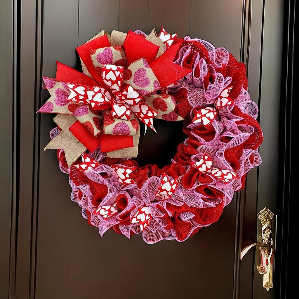 Valentines Wreath Ribbon Home Decor 40cm Artificial Red Wedding Wreath For Indoor Outdoor Bedroom Living Room Office Wedding