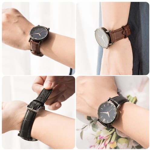 Jumpsunfun Genuine Crocodile-Embossed Leather Watch Band, Replacement Strap, 15mm/Black (Includes Instructions, Replacement Tool, and Spring Bars)