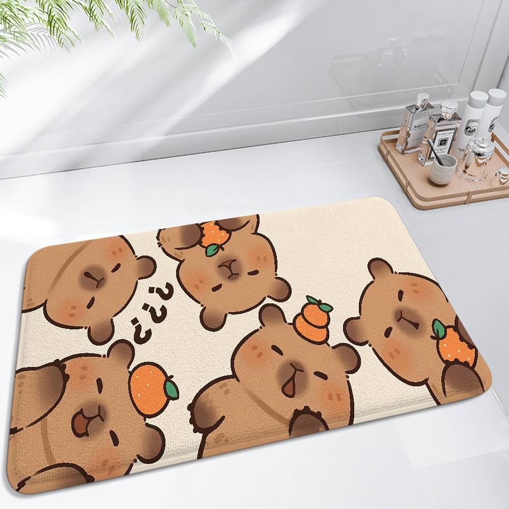 Cute Capybara Floor Mat Pattern Printed Flannel Door Mat, Suitable For Bathroom, Living Room, Home Decoration