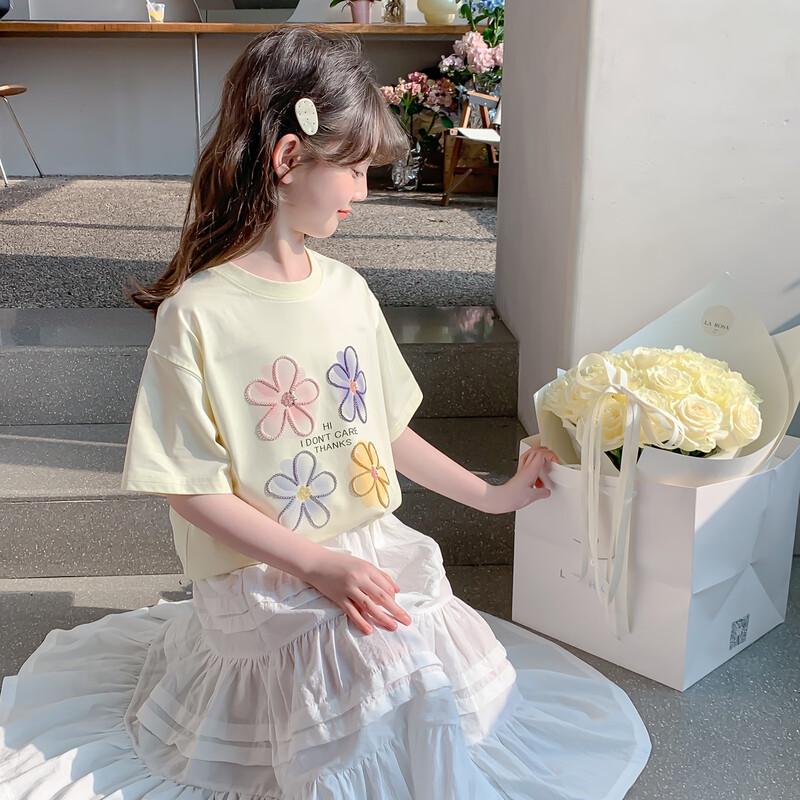 Girls  Embroidered Floral Summer T-Shirt 140