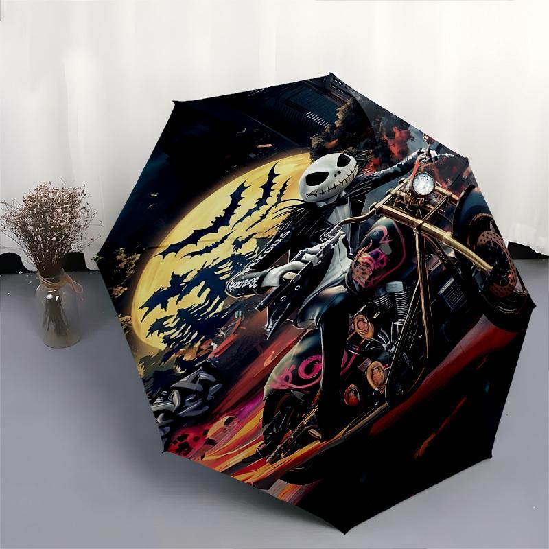 Motorcycle, Halloween Themed Automatic Opening and Closing Umbrella, Brightly Colored 8-rib Portable Umbrella, Suitable for Men and Women