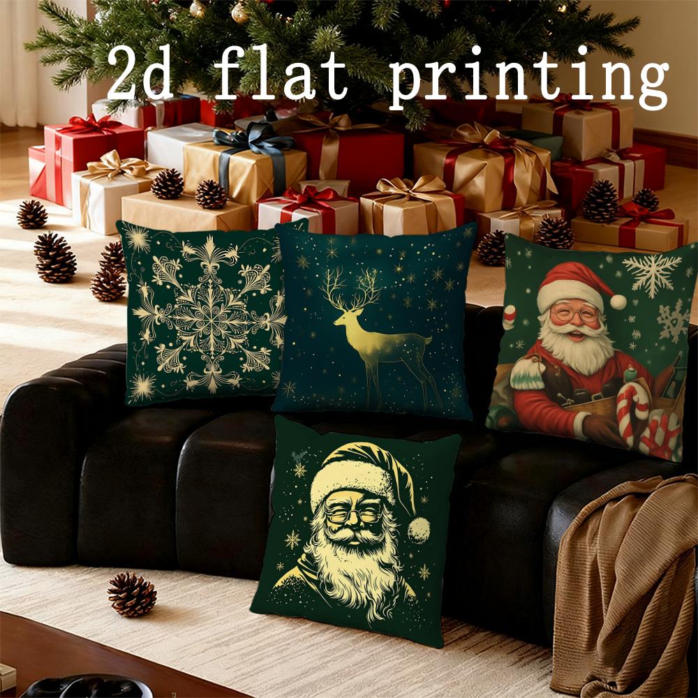Christmas-themed Decorative Pillow Covers with Santa & Deer Pattern Cushion Cover Suitable for Sofa Bedroom Car Pillow Cover