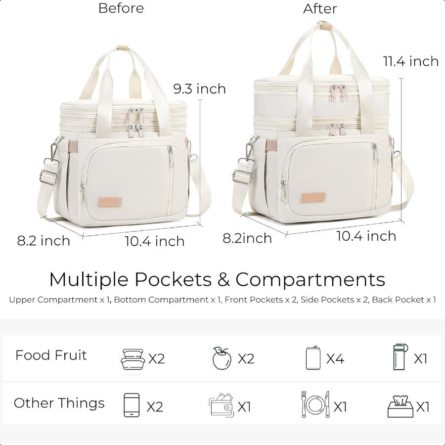 

Lunch Box for Men Women Double Deck Insulated Lunch Bag Large Leak Proof Tote Cooler Wide Open Dual Compartment Lunch Bags with United States