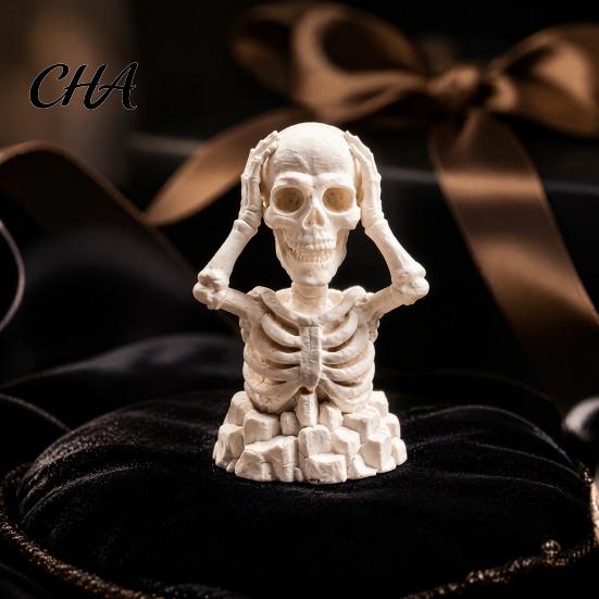 Unique Halloween Table Decorations Hands on Head Skeleton Figurine, 3D Printed Skull Statue, Realistic Bone Texture Decor Funny Stress Relief Desktop