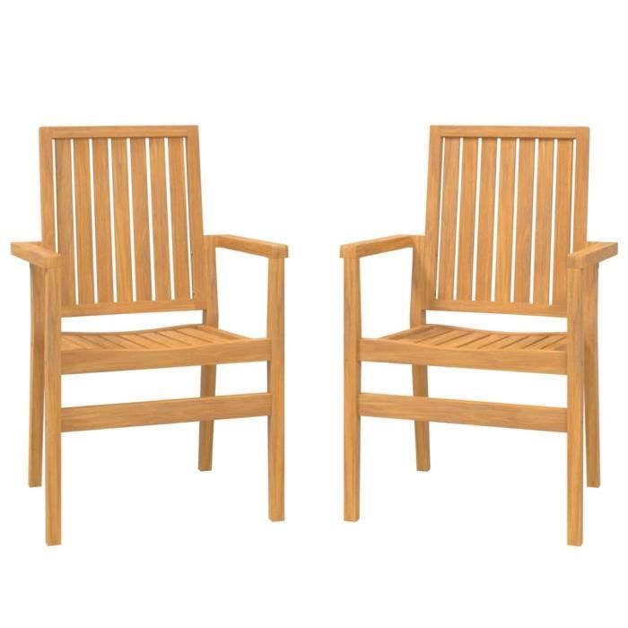 VidaXL Chaises de jardin empilables lot de 2 56,5x57,5x91 cm bois teck 364404