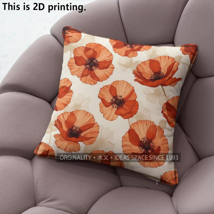 Poppy Floral Print Farmhouse Throw Pillow Covers Pattern Cushion Cover Suitable For Sofa Bedroom Car Pillow Cover