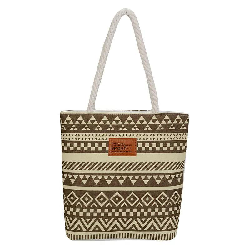 WTEMPO Fashion Printed Large-capacity Hand-held Women's Bags Summer Canvas Striped Versatile Commuting Mom Single-shoulder Shopping Bags