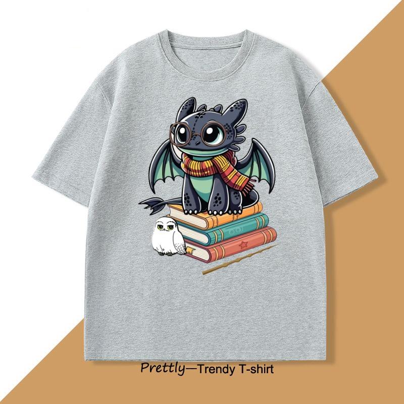 Funny Dragon Graphic Tee Shirt Men Women Vintage Printed Mens Clothes Fun Cotton Short Sleeve Round Neck Tshirt Loose Tees