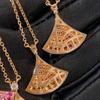 v Gold Plating18k Rose gold full-diamond gradient dress necklace with micro-inlaid starry sky fan-shaped design, offering a light luxury and high-end