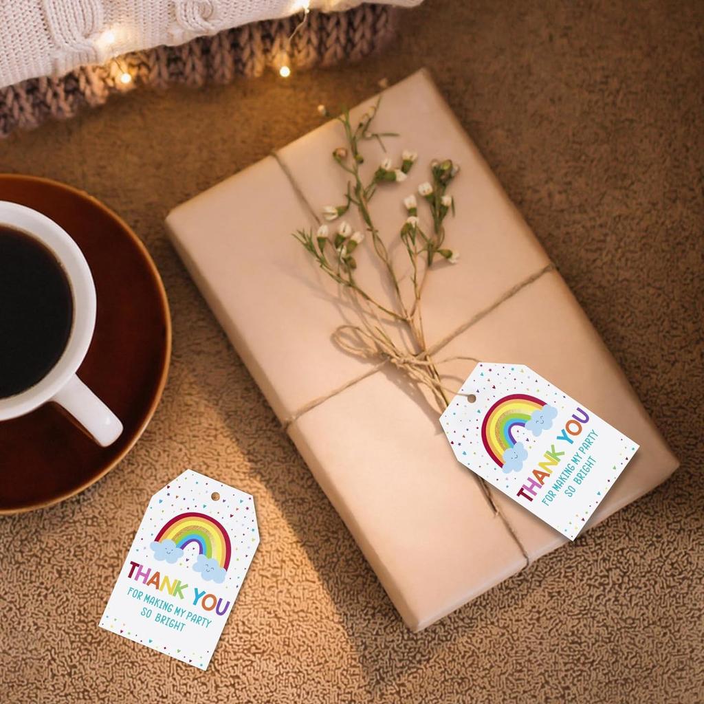 50pcs/100pcs Thank You Party Favors Tags,Thank You Gift Tags with String,Rainbow Thank You Tags, Making My Party So Bright Tags