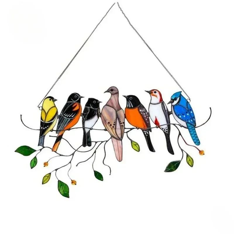 Home Fashion Decoration Creative Multicolor Metal Acrylic Panel Window Wall Hangings Birds Stained Glass Suncatcher Crafts