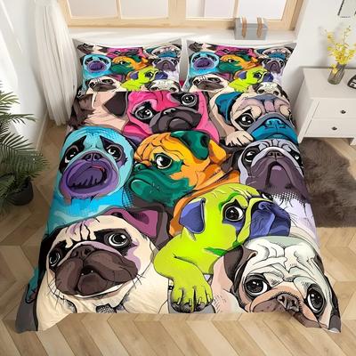 Buntes Khabby Hundemuster 3D-bedruckte Bettbezug Luxus Cartoon Haustiere Bettdeckenbezug Set Weiches Bequemes Bettwäscheset Kissenbezug