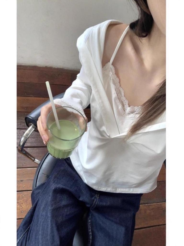 Women's Slim Fit Lace-Trimmed Long Sleeve Two-Piece Hoodie for Early Autumn