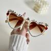 Large Frame Love Inlaid Pearl Sunglasses Peach Heart Party Dance Sunglasses Women'S Photo Sunglasses