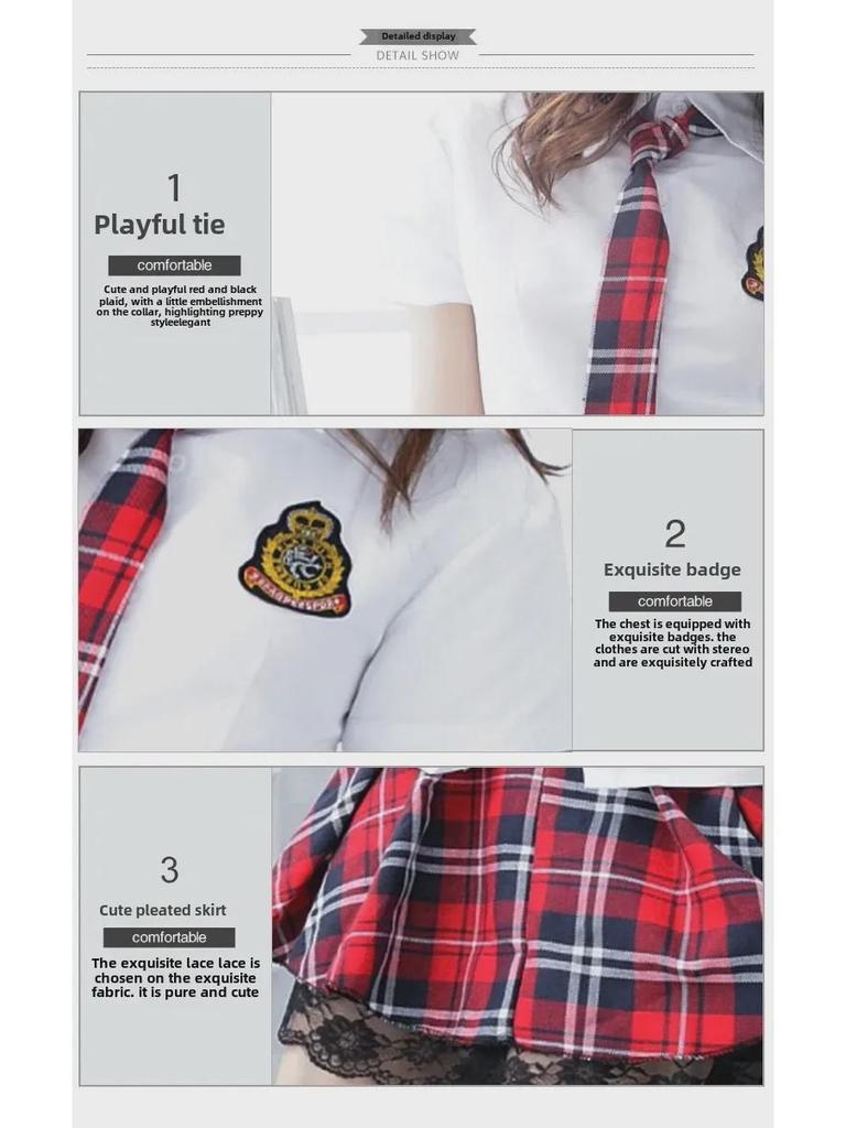 Plus Size Women's Japanese & Korean School Uniform Skirt Set - Academy Style & Performance Costume.