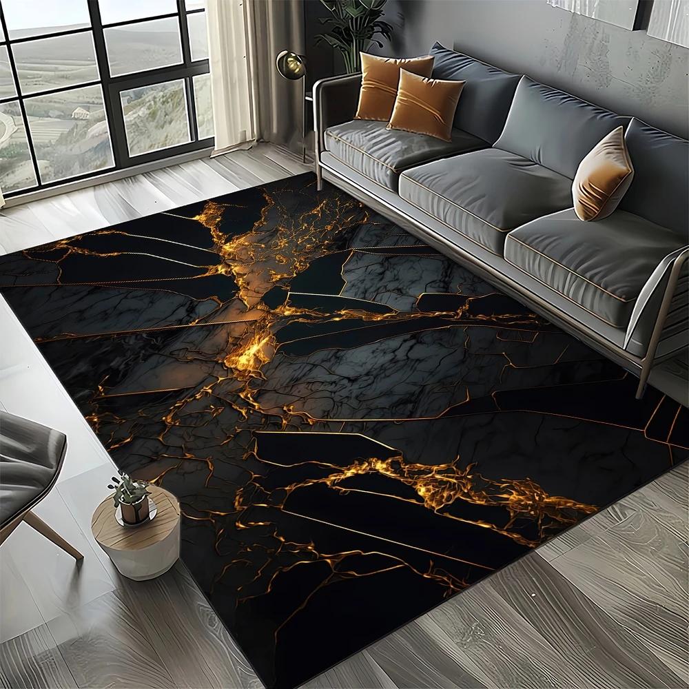 2025 New Style Fashion Marble Black White Gold Stone Carpet Rug for Living Room Bedroom Home Sofa Decoration,Non-slip Floor Mat