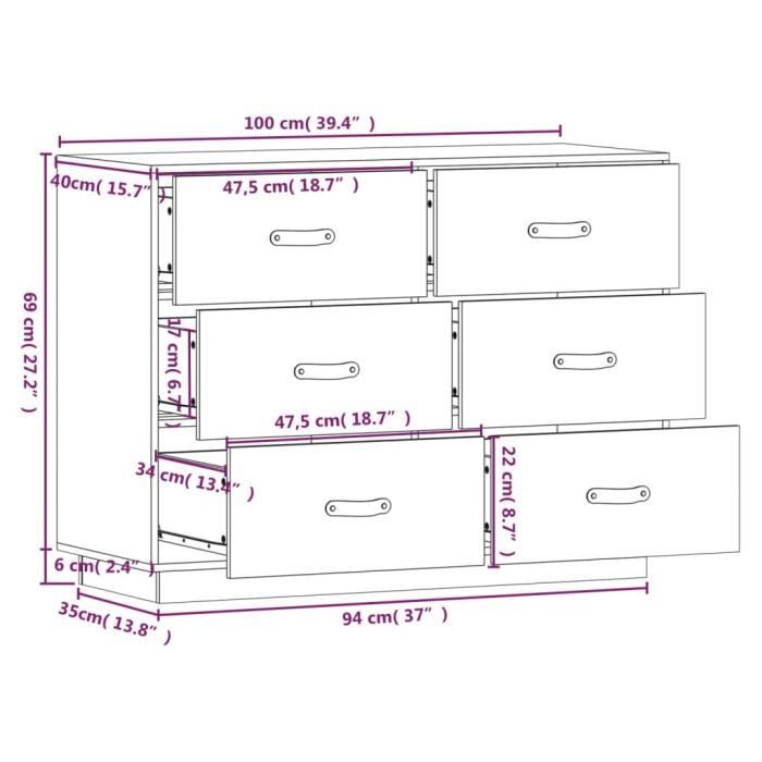 820144 vidaXL Buffet Gris 100x40x75 cm Bois massif de pin
