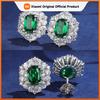 Huitan Modern Fashion Design Green CZ Stud Earrings Temperament Lady Accessories Wedding Party Silver Color Jewelry for Women