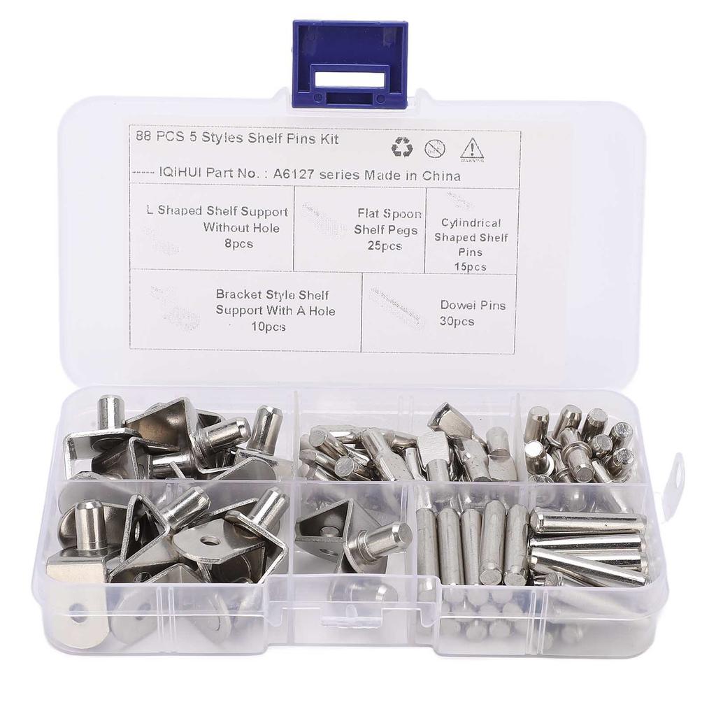 88Pcs 5 Styles Shelf Pins Kit Nickel Plated Shelf Support Pegs for RV Cabinet Bookshelf Display Cabi